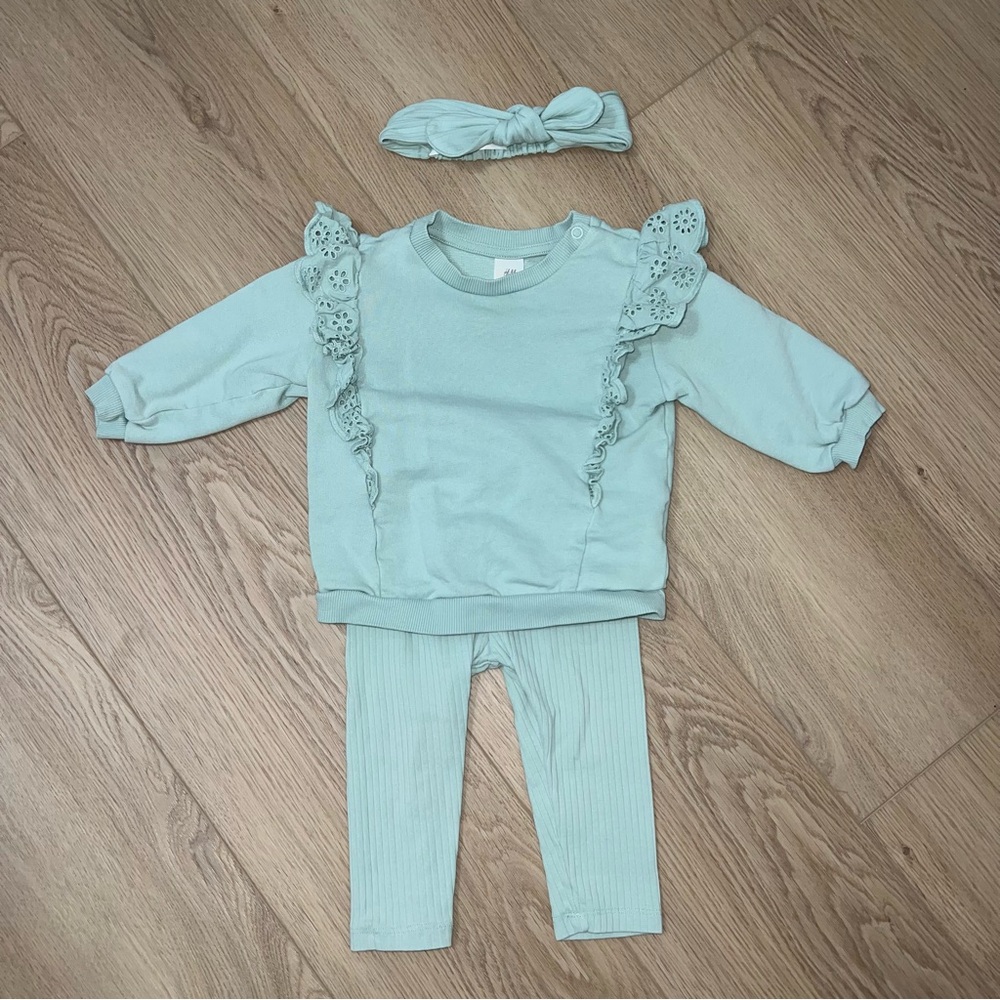 Adorable Mint Ruffle Lace Sweatshirt Legging Outfit